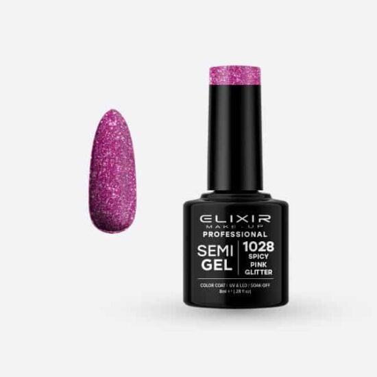 Ημιμόνιμο βερνίκι 8ml – #1028 (Spicy Pink Glitter)