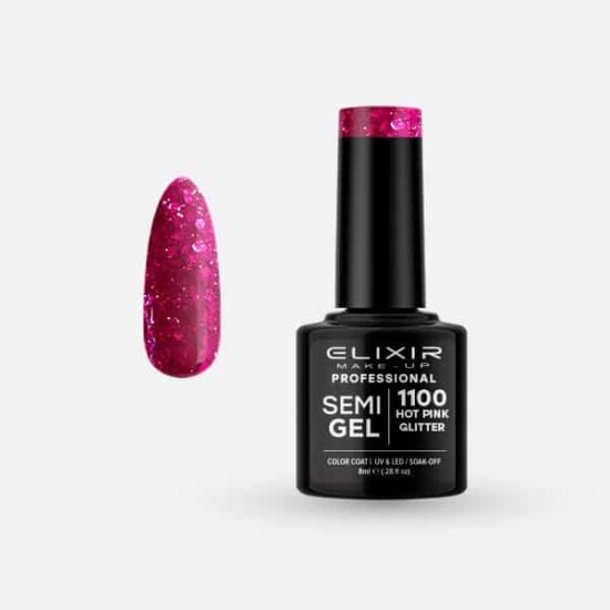 Ημιμόνιμο βερνίκι 8ml – #1100 (Hot Pink Glitter)