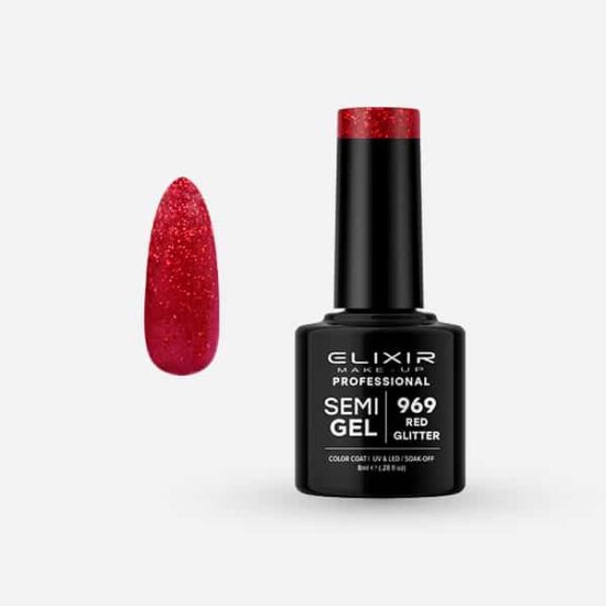 Ημιμόνιμο βερνίκι 8ml – #969 (Red Glitter)